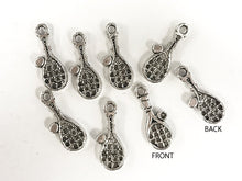 Load image into Gallery viewer, 50 Pc Tennis Racket and Ball Charms 18mm, Antique Silver Pewter, silver tennis racket charms - PP156 - BeadPrism