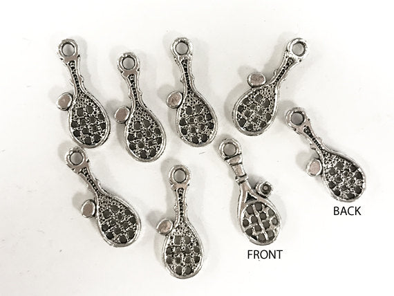 50 Pc Tennis Racket and Ball Charms 18mm, Antique Silver Pewter, silver tennis racket charms - PP156 - BeadPrism