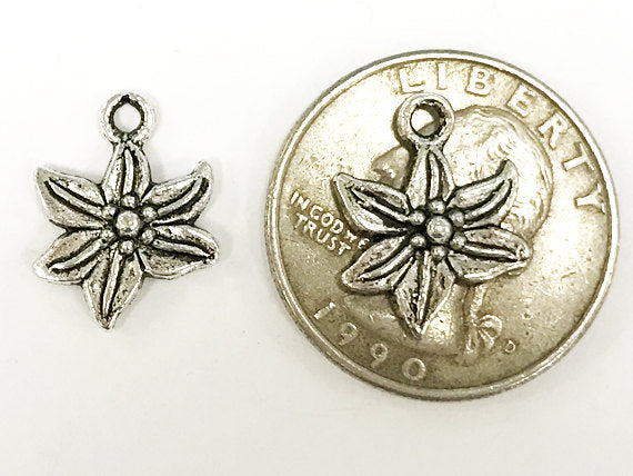 25 Pc Flower Charms 13.5mm Antique Silver Finish Pewter, silver flower charms, nature charms - PP111 - BeadPrism