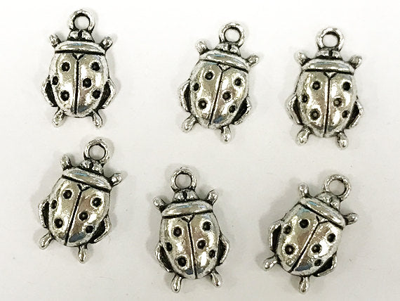 20 Pc Ladybug Charm 17.5mm, Antique Silver Finish Pewter, Animal Charms, Insect Charms - PP115 - BeadPrism