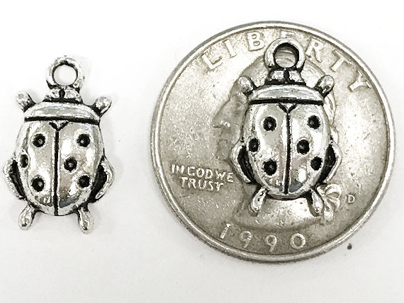 20 Pc Ladybug Charm 17.5mm, Antique Silver Finish Pewter, Animal Charms, Insect Charms - PP115 - BeadPrism