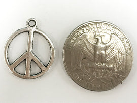 25 Pc Peace Sign Charms 21mm, Antique Silver Finish Pewter, Peace charms, silver charms - PP101 - BeadPrism