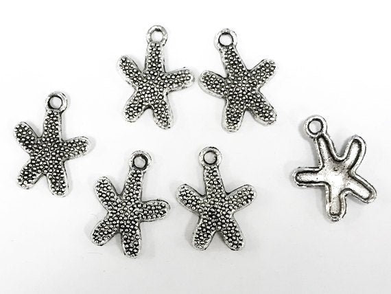 25 Pc Starfish Charms 17mm, Antique Silver Finish Pewter, silver charms, sea life charms - PP106 - BeadPrism