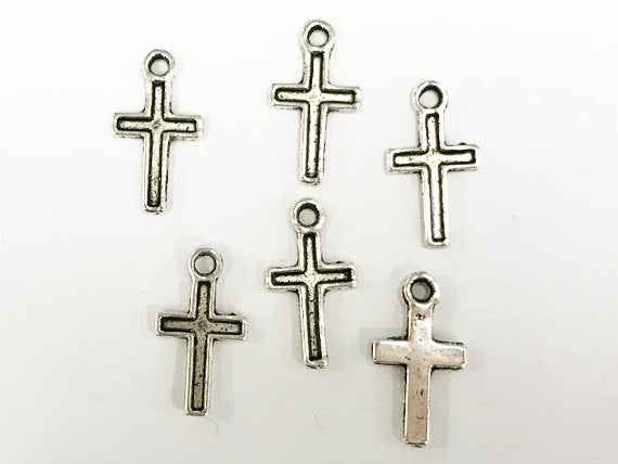 25 Pc Cross Charms 14mm, Antique Silver Tone Pewter  - PP110 - BeadPrism