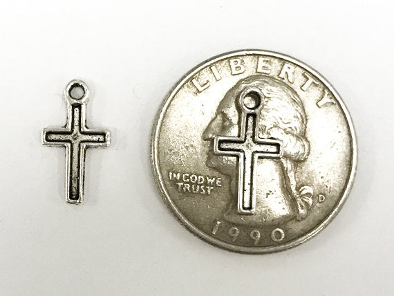 25 Pc Cross Charms 14mm, Antique Silver Tone Pewter  - PP110 - BeadPrism