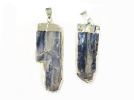 Blue Raw Kyanite silver edged pendants, 2