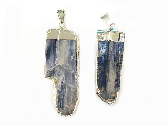 Blue Raw Kyanite silver edged pendants, 2" Approx. Silver edged kyanite pendants -DP595-KYS - BeadPrism