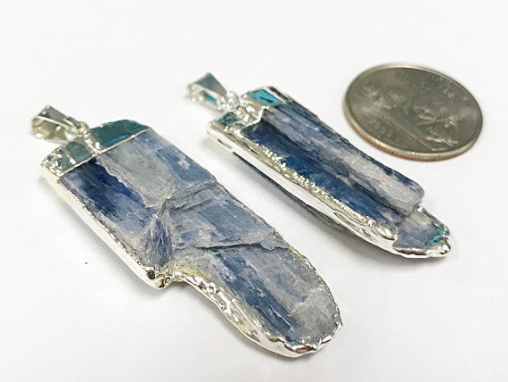Blue Raw Kyanite silver edged pendants, 2" Approx. Silver edged kyanite pendants -DP595-KYS - BeadPrism