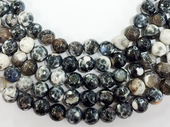 10mm Drift wood Agate Faceted Round Gemstones Full Strand 38 Beads Cream Ivory Khakhi Grey - SAGT340 - BeadPrism