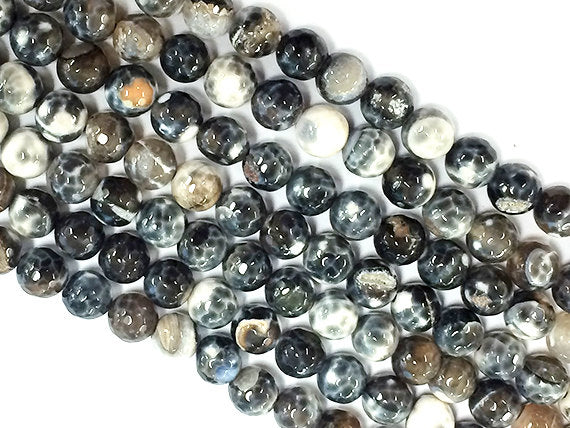 10mm Drift wood Agate Faceted Round Gemstones Full Strand 38 Beads Cream Ivory Khakhi Grey - SAGT340 - BeadPrism