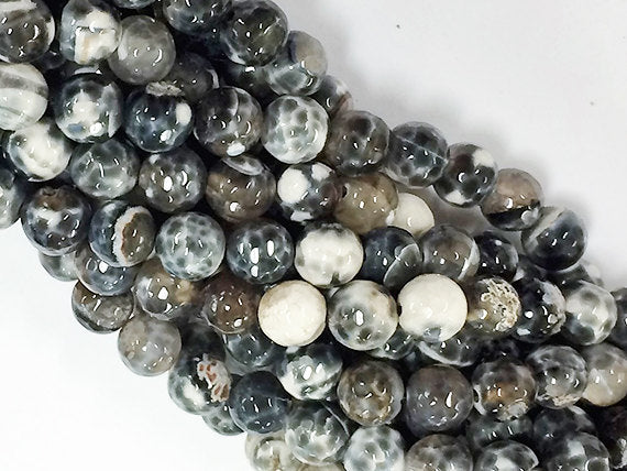 10mm Drift wood Agate Faceted Round Gemstones Full Strand 38 Beads Cream Ivory Khakhi Grey - SAGT340 - BeadPrism