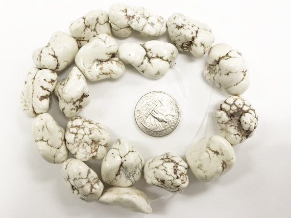 Large White Howlite Nuggets 16" , 17-19 beads/std, 16" std, 22-27mm , White Turqoiuse - SMAG141 - BeadPrism