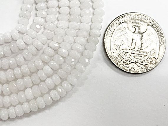 4mm Opal White Jade Faceted Rondelle Gemstone Bead 15" Full Strand 133 Beads Jade 4mm x 3mm - SJA197 - BeadPrism