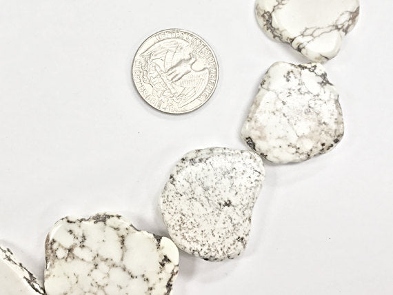 White Howlite Slabs strand 16 Inch, 13 pcs 35mm Ivory cream Gemstone Beads, Boho supplies - SMAG133 - BeadPrism
