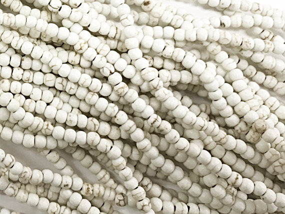 4mm White Turquoise Howlite Round gemstone Full Strand 15" 120 Bead 1.4mm hole Cream Ivory - SMAG140 - BeadPrism