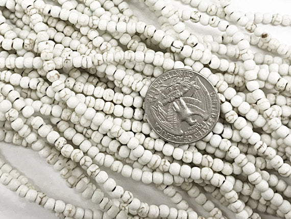 4mm White Turquoise Howlite Round gemstone Full Strand 15" 120 Bead 1.4mm hole Cream Ivory - SMAG140 - BeadPrism