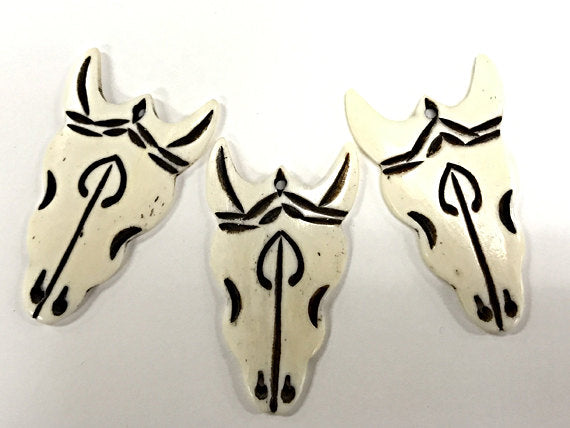 Cattle Skull Head, Longhorn Bone Pendant, Hand Carved Bone Longhorn Cattle pendants 2"-B151 - BeadPrism