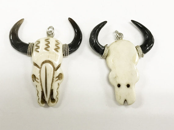 Cattle Skull Head, Longhorn Bone Pendant, Hand Carved longhorn cattle pendants 2.25" - B149 - BeadPrism
