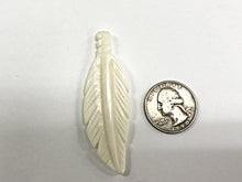 Load image into Gallery viewer, 2 Pc White Carved Bone Feather Pendants or Earrings, 2.5 Inch, Tribal, Native American - B150-2 - BeadPrism
