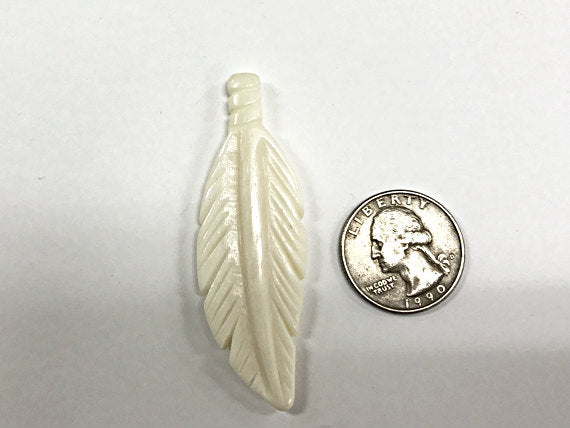 2 Pc White Carved Bone Feather Pendants or Earrings, 2.5 Inch, Tribal, Native American - B150-2 - BeadPrism