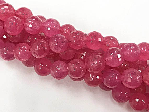 10mm Ruby Pink Jade Faceted Round Bead 15.5 inch Strand, 39 Beads - SJA112 - BeadPrism