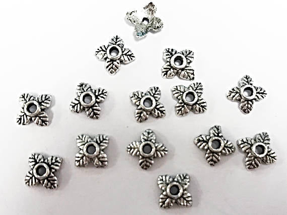 100 pc Bead Cap 7 mm Antique Silver Tone , PEWTER 1.3mm Hole - PBF077 - BeadPrism