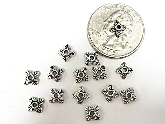 100 pc Bead Cap 7 mm Antique Silver Tone , PEWTER 1.3mm Hole - PBF077 - BeadPrism