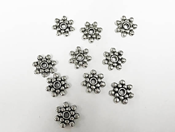 50 Pcs 8mm Silver Tone Pewter Daisy Spacer Beads, 1.5mm Hole -  PBF134 - BeadPrism