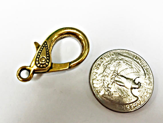 5 pc 30mm Lobster Clasps, Large Decorative Clasps, 30 x 16mm Pewter Antique Gold Wholesale - PBF180G - BeadPrism