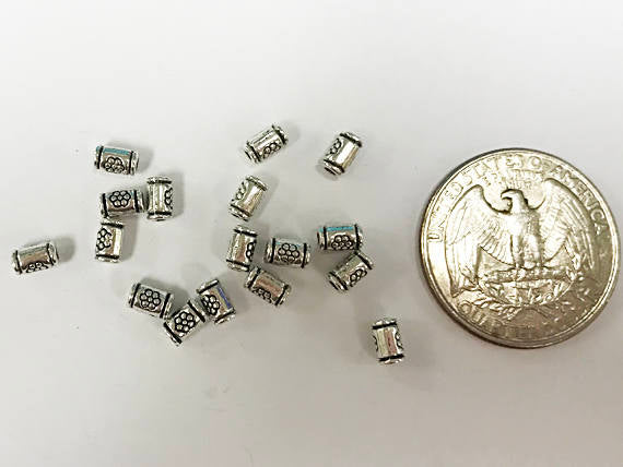 100 Pc Pewter Thai Karen Silver Style Tube  Bead 5x3mm, 1.5mm Hole  -  PBF305 - BeadPrism