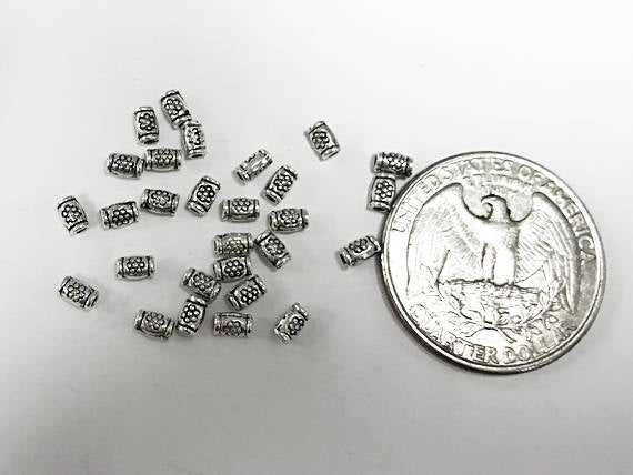 100 Pc Pewter Thai Karen Silver Style Tube Bead, 4x2.5mm 1.2mm Hole, tiny silver tube beads - PBF301 - BeadPrism