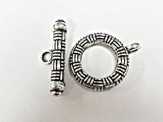 5 Sets Silver Toggle Clasps 24mm PEWTER, Decorative toggle clasps - PBF183 - BeadPrism