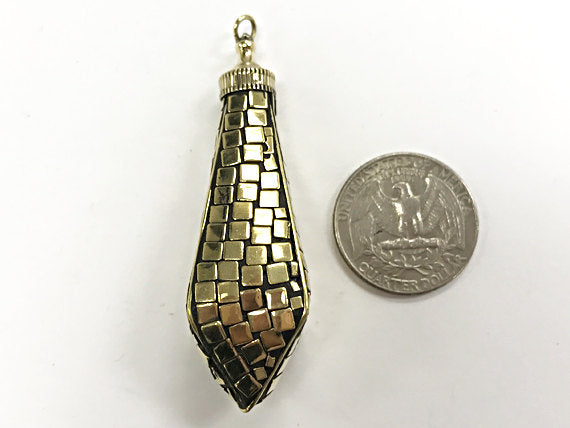 Tibetan Horn Tusk  Pendant, Gold Inlay, Brass Inlay, Amulet pendant. - AP437 - BeadPrism
