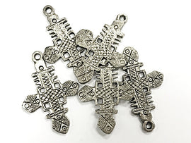Silver Ethiopian Cross Pendant 2.2 Inch , Tribal Cross, Ethnic Brass cross Pendant- HP114AS - BeadPrism