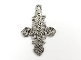 Silver Ethiopian Cross Pendant 2.2 Inch , Tribal Cross, Ethnic Brass cross Pendant- HP114AS - BeadPrism