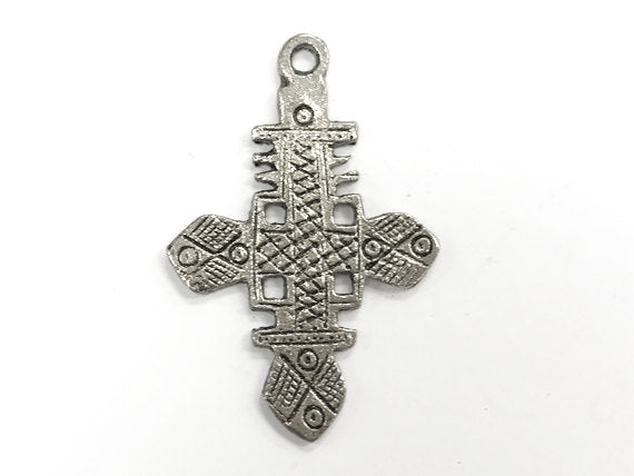 Silver Ethiopian Cross Pendant 2.2 Inch , Tribal Cross, Ethnic Brass cross Pendant- HP114AS - BeadPrism