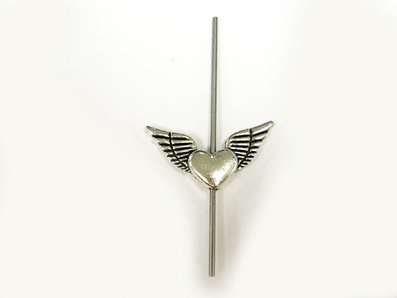 20 Pc Heart with Angel Wings Charm Bead 25mm, Antique Silver Finish Pewter, Angel wing Beads - PP161 - BeadPrism