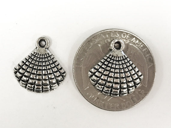 20 Pcs Silver shell charms 7mm, Nautical charms, sea life charms, Antique Silver Pewter - PP160 - BeadPrism