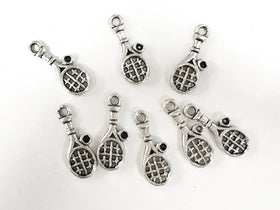 50 Pc Tennis Racket and Ball Charms 18mm, Antique Silver Pewter, silver tennis racket charms - PP156 - BeadPrism