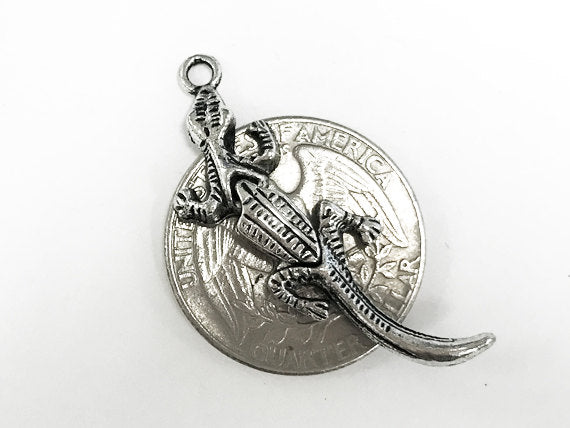 15 Pc - Movable Gecko Charms 40mm, Pewter , Gekho Charm, Lizzard pendants, Gecko pendants- PP155 - BeadPrism