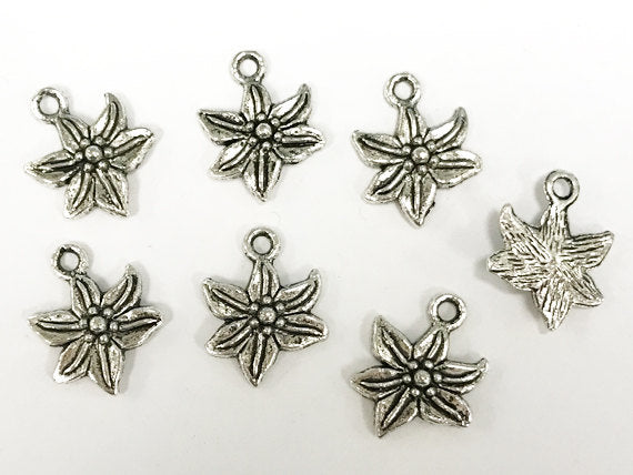 25 Pc Flower Charms 13.5mm Antique Silver Finish Pewter, silver flower charms, nature charms - PP111 - BeadPrism