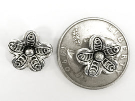 25 Pc Thai Hill tribe Flower Charms 14mm, Antique Silver Pewter, karen Silver flower charms - PP112 - BeadPrism