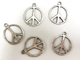25 Pc Peace Sign Charms 21mm, Antique Silver Finish Pewter, Peace charms, silver charms - PP101 - BeadPrism