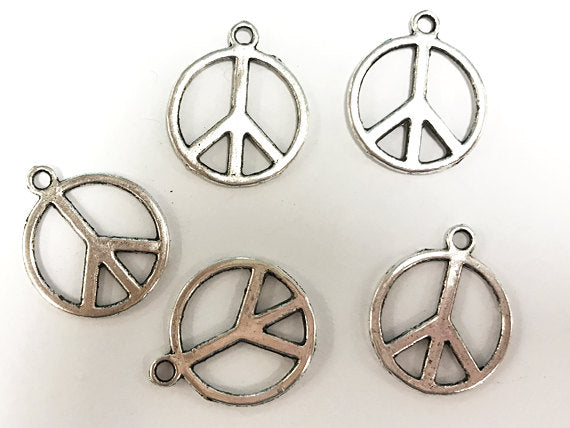 25 Pc Peace Sign Charms 21mm, Antique Silver Finish Pewter, Peace charms, silver charms - PP101 - BeadPrism