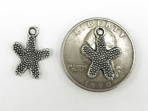 25 Pc Starfish Charms 17mm, Antique Silver Finish Pewter, silver charms, sea life charms - PP106 - BeadPrism