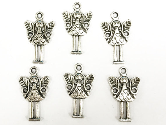 15 Pc Fairy Charms 25mm, Antique Silver Finish Pewter, Fairies Charms, Silver Fairy Pendants - PP108 - BeadPrism