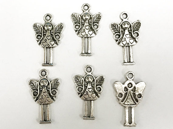 15 Pc Fairy Charms 25mm, Antique Silver Finish Pewter, Fairies Charms, Silver Fairy Pendants - PP108 - BeadPrism