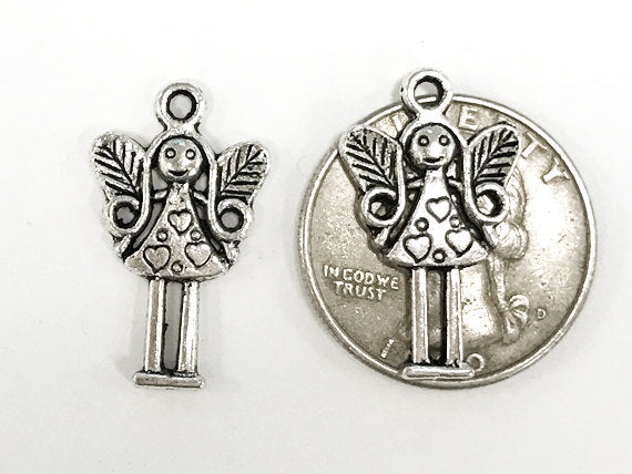 15 Pc Fairy Charms 25mm, Antique Silver Finish Pewter, Fairies Charms, Silver Fairy Pendants - PP108 - BeadPrism