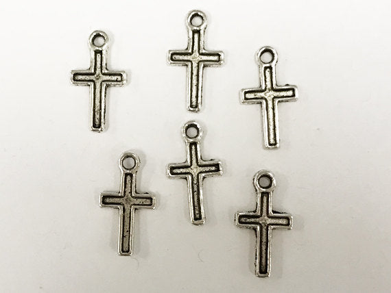 25 Pc Cross Charms 14mm, Antique Silver Tone Pewter  - PP110 - BeadPrism