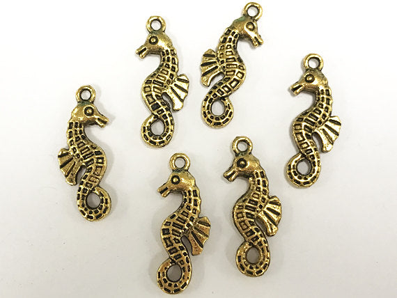 25 Pc Seahorse Charms 26mm, Gold Plated Pewter Charms, sealife charms, Double sided charms - PP104GP - BeadPrism